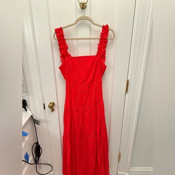 Karina Grimaldi Dresses | Karina Grimaldi Red/Pink Eyelet Maxi Dress | Color: Red | Size: S | Poshuser4'S Closet
